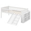 Structure de lit simple avec glissière, échelle et garde-corps - Lit plateforme en bois avec tablette de rangement et espace sous le lit-1457436478