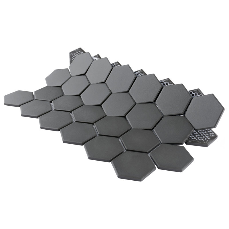 Gotham Hex 2" X 2" Porcelain Honeycomb Mosaic Wall & Floor Tile, Black