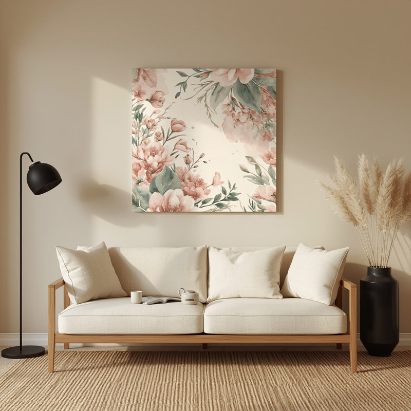 Aquarelle florale 1, art mural en métal beige, H 12 po x l 12 po