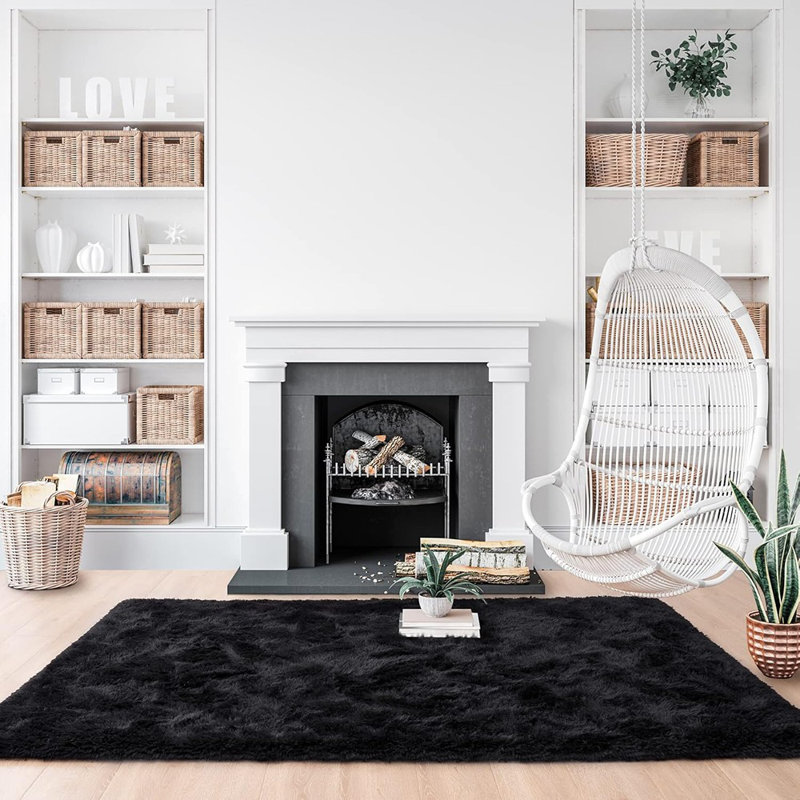 Fluffy Bedroom Rug Carpet,4x5.3 Feet Shaggy Fuzzy Rugs For Bedroom,soft Rug For Kids Room,plush Nursery Rug For Baby,thick Black Area Rugs For Living Room,cute Room Decor
