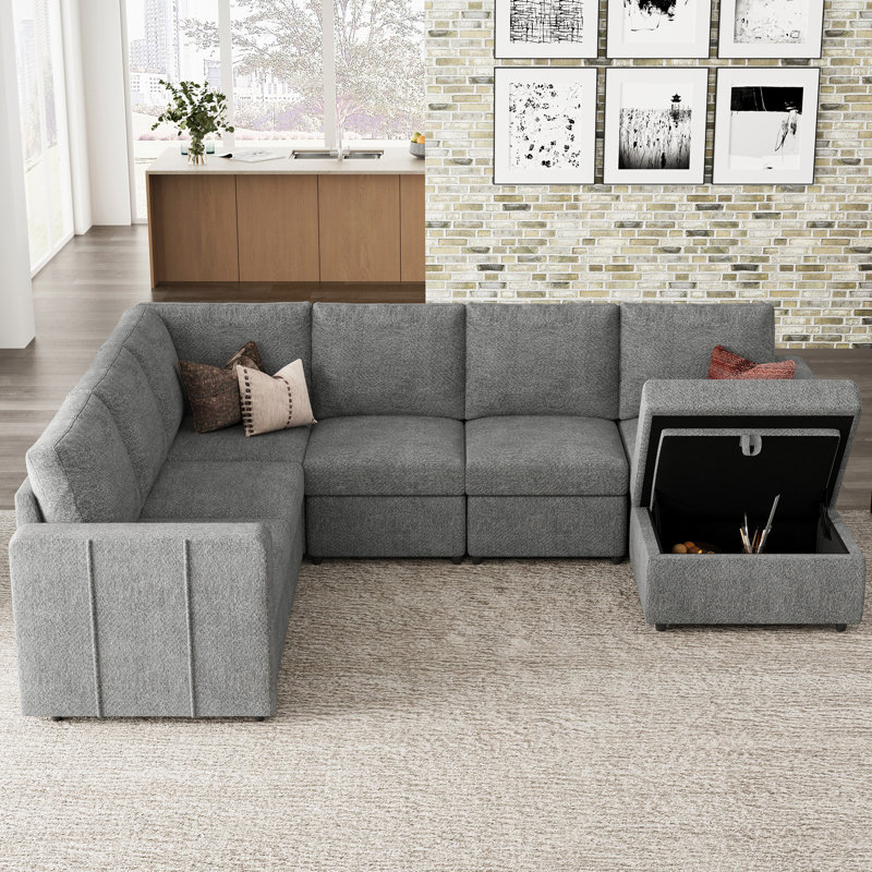 Seybert 8-Piece Chenille L Shaped Modular Corner Sofa Convertible U Shaped Living Room Couch With Storage Ottoman