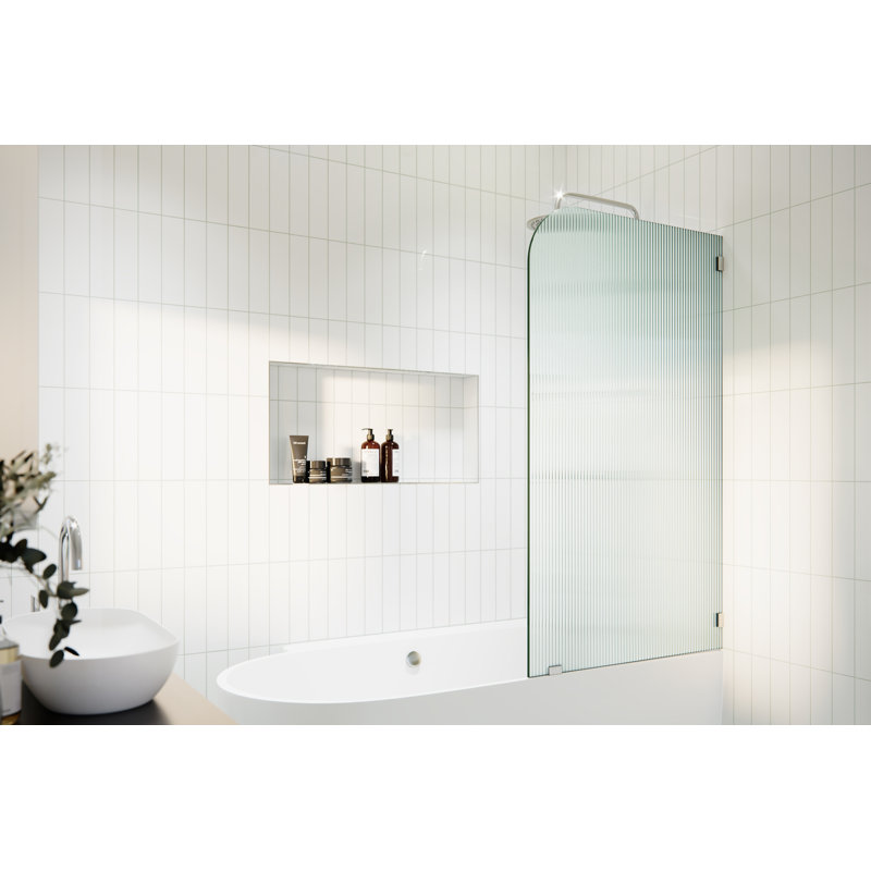 Aurora 34 in. x 58.25 in. Frameless Fluted Radius Single Fixed Bath Panel, Right Hand, Polished Chrome, 34"