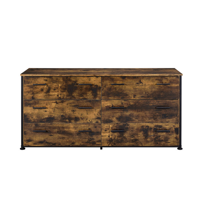 Brunswick 59"W 6 Storage Drawer Rustic Oak Dresser