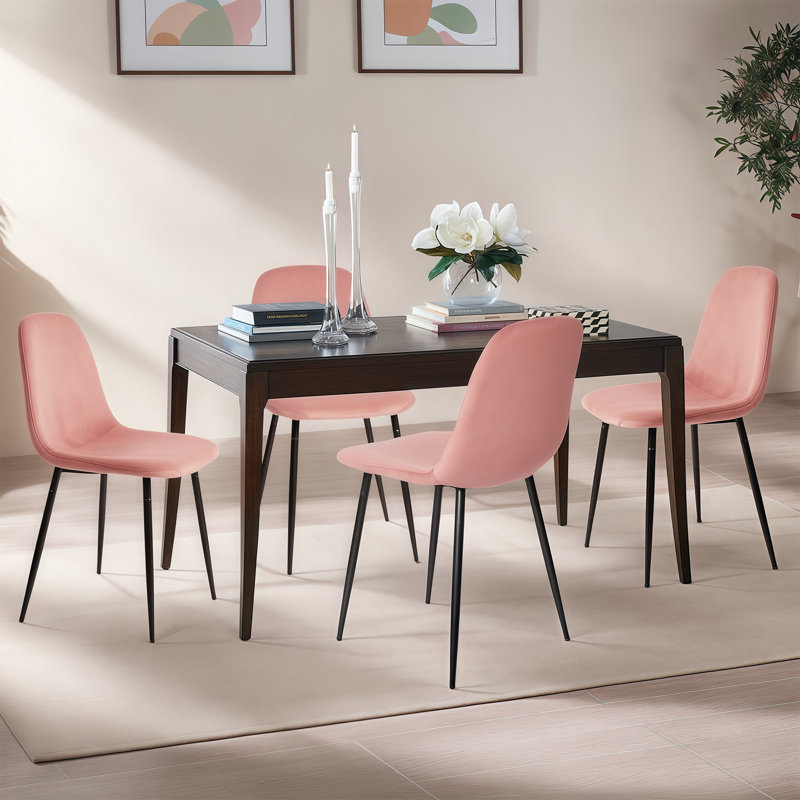 Chaises modernes en velours avec pieds en métal, ensemble de 2, rose