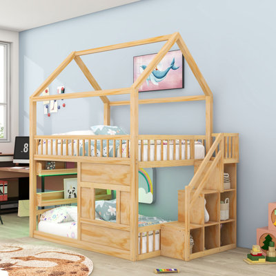 Lit double en bois avec lumière DEL et tablettes de rangement