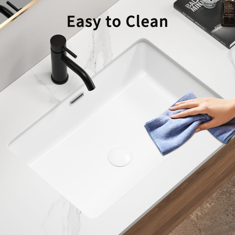 Évier de cuisine encastré en céramique blanche de 24 po de longueur x 16 po de largeur, bol profond simple, à gratter et à teindre, facile à nettoyer pour la décoration de salle de bain. L 8 po.