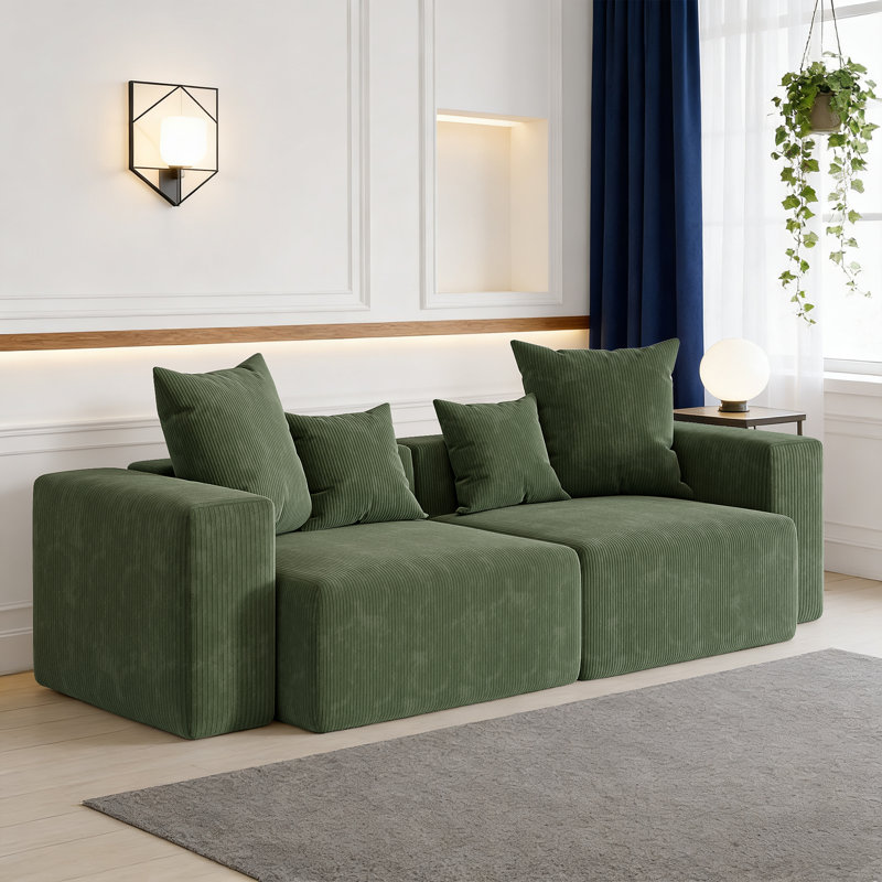 2-Piece Upholstered Corduroy Modular Sectional Sofa  – Fully Compressed, No Assembly Required, Green