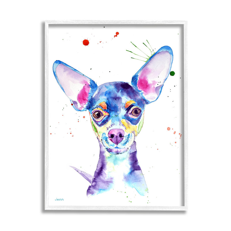 «Happy Chihuahua», art de la giclée par Jen Seeley, H 14 po x l 11 po x P 1,5 po, Giclée encadrée blanc bord de mer