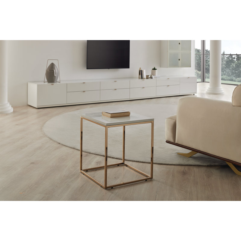 End Table, White, Gold