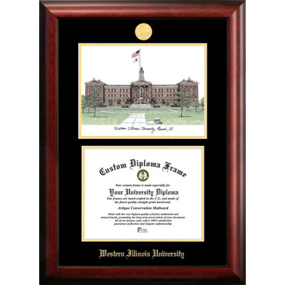 Western Illinois University 11W X 8.5H Gold Embossed Diploma Frame With Campus Images Lithograph