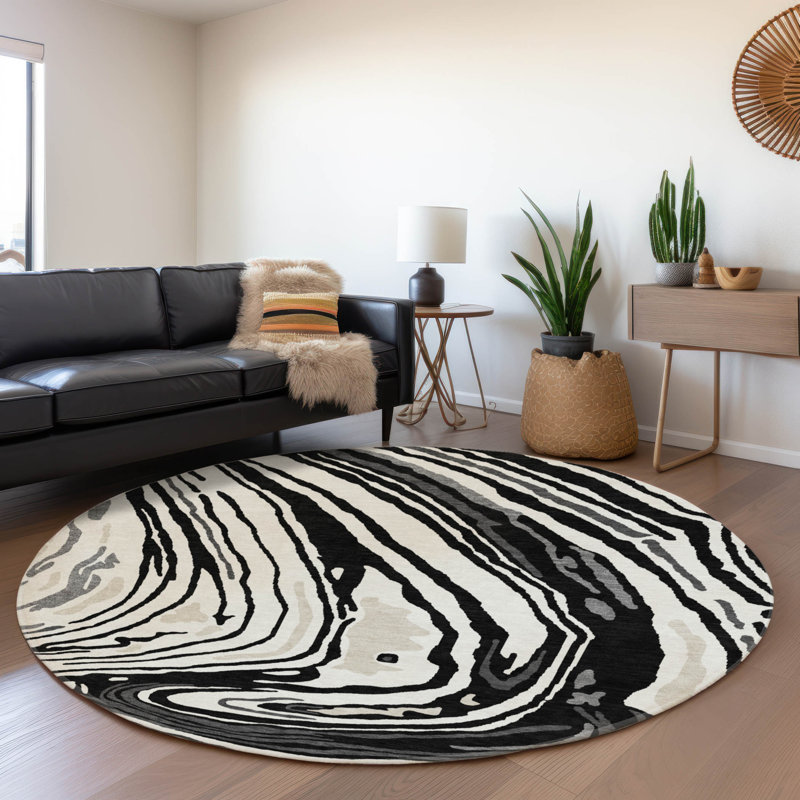 Premium Machine Washable Cossette AMF1051 Swirls Rug, Round 8'