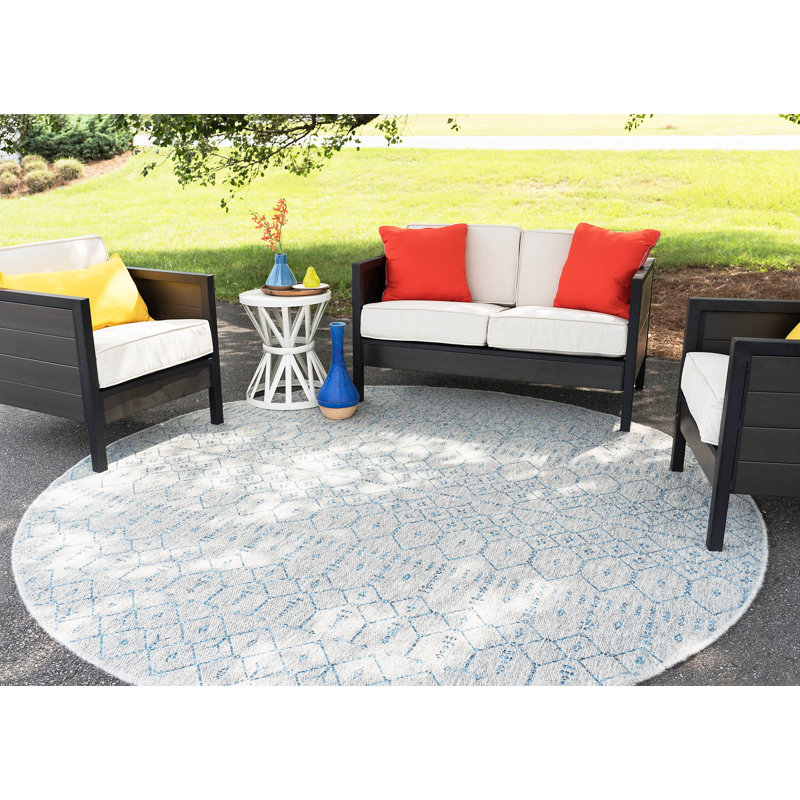 Tapis gris/bleu Bourke, Rond 7 pi 10 po