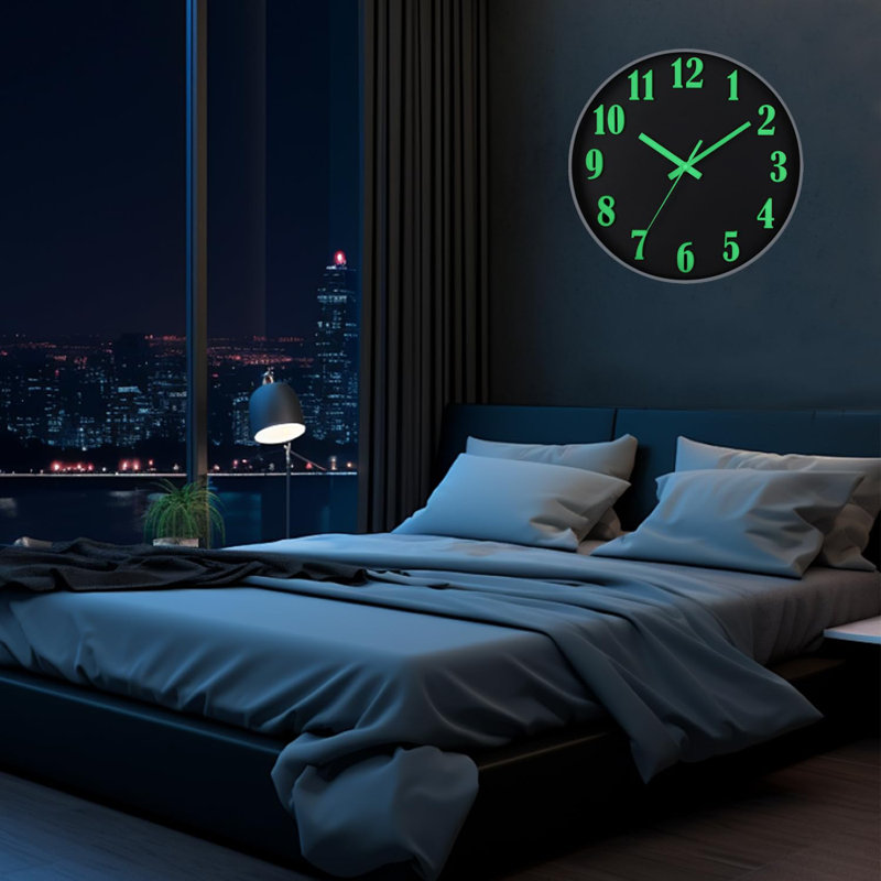 Luminous Wall Clock Glow In The Dark,Modern Wall Clocks With 3D Numbers,Decorative Wall Clock Battery Operated (Black)