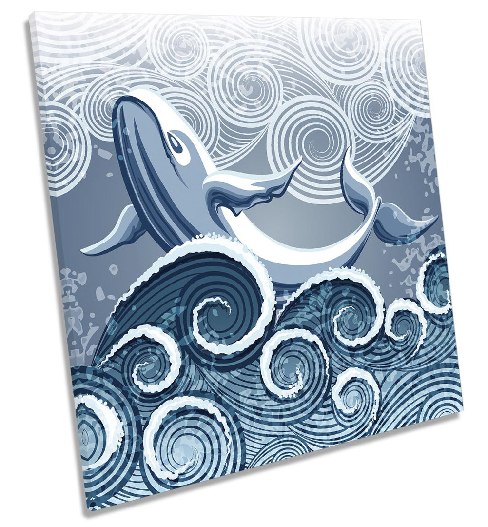 Whale Waves Bathroom - Wrapped Canvas Graphic Art