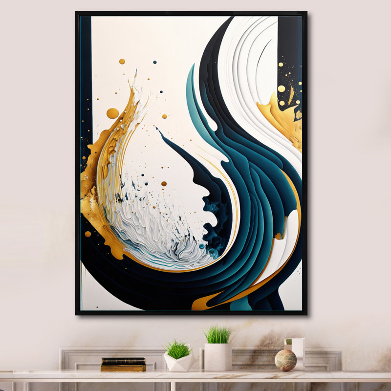 «Blue and Gold Modern Abstract VI», reproduction sur toile flottante, H 20 po x l 12 po x P 1 po, Toile à cadre flottant noir