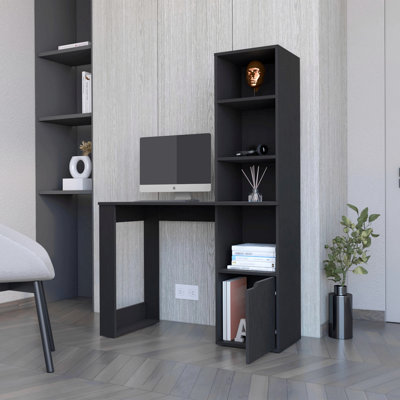 Bureau d'ordinateur Anson avec bibliothèque à 4 niveaux et armoire à 1 porte
