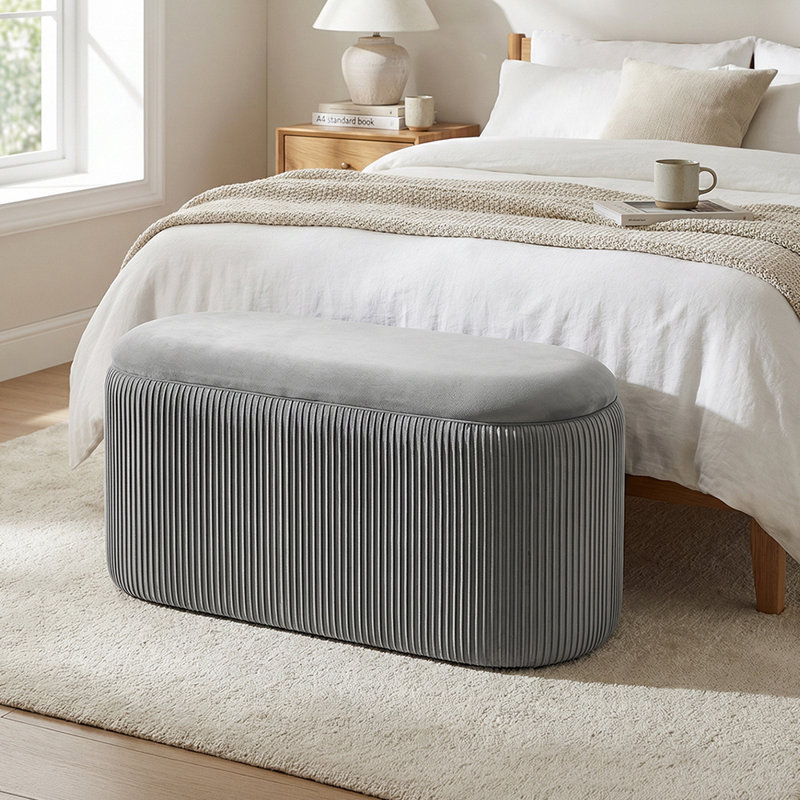 78cm Wide Velvet Rectangle No Pattern Standard Ottoman