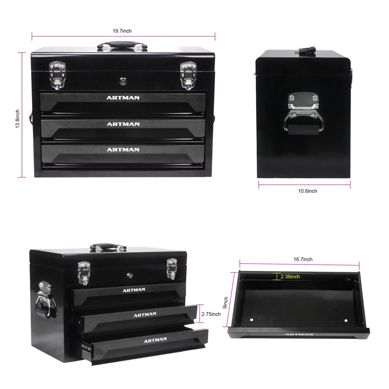 10.63'' W 3 -Drawer Job Site Storage, Black