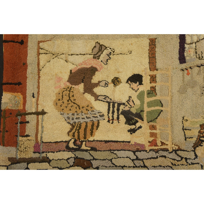 Petit tapis crocheté antique en laine ivoire American