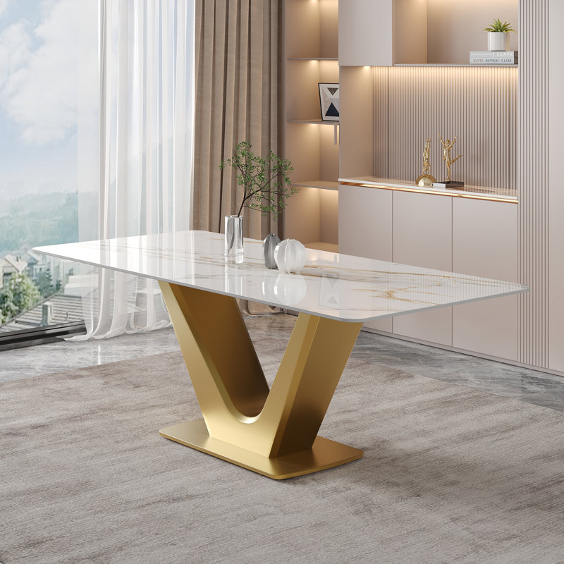 Everly Quinn 71" Modern Rectangular White Dining Table For 8, Stainless ...