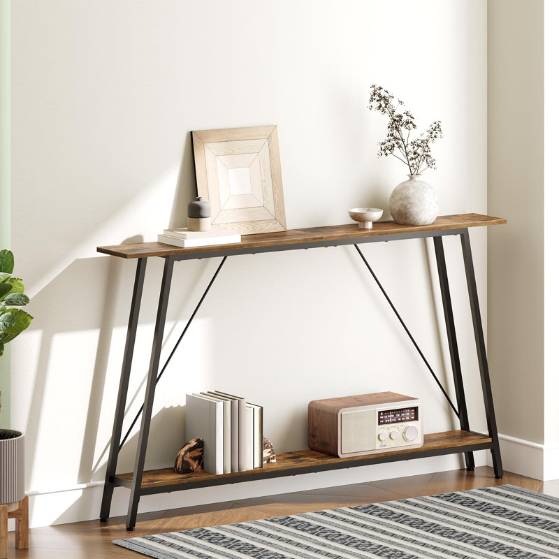 55'' Rustic Brown and Black Industrial Console Table with Storage