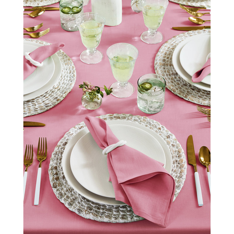 Fete - 100% Pure Linen Table Throw, Pink Carnation, Solid Color