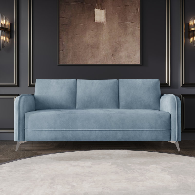 Belmont Velvet Upholstered Sofa, Light Blue