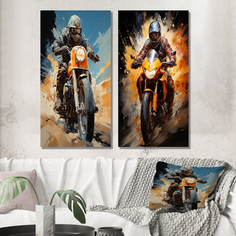 Ensemble de salon mural orange et bleu Durty, H 32 po x l 33 po, Toile tendue