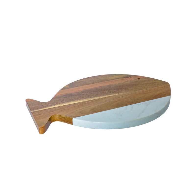 Marble and Acacia Wood Fish Board, White