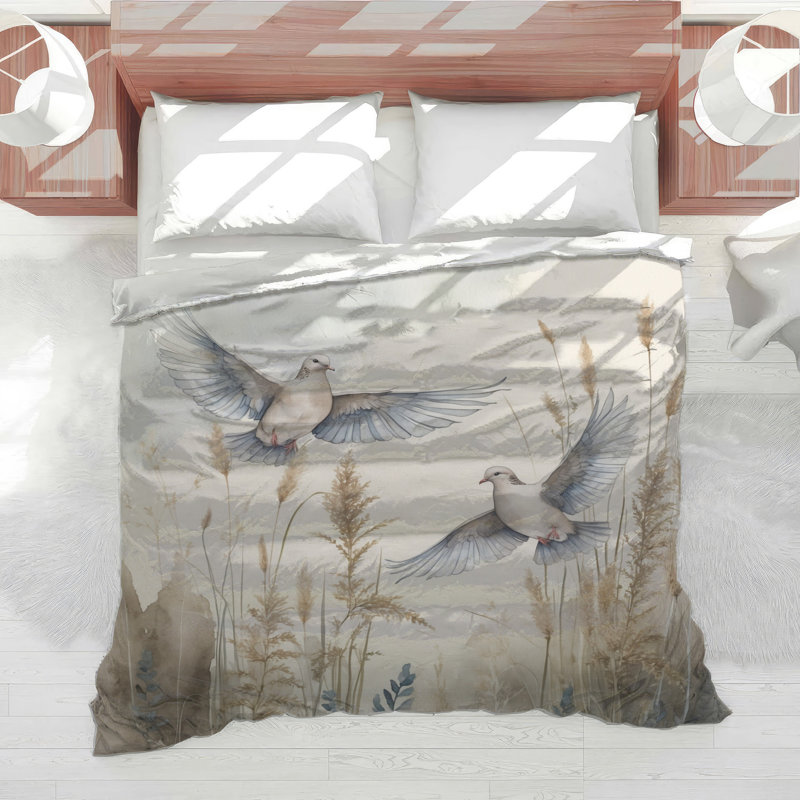 Doves Flying Over Grass Comforter, Twin Extra Long