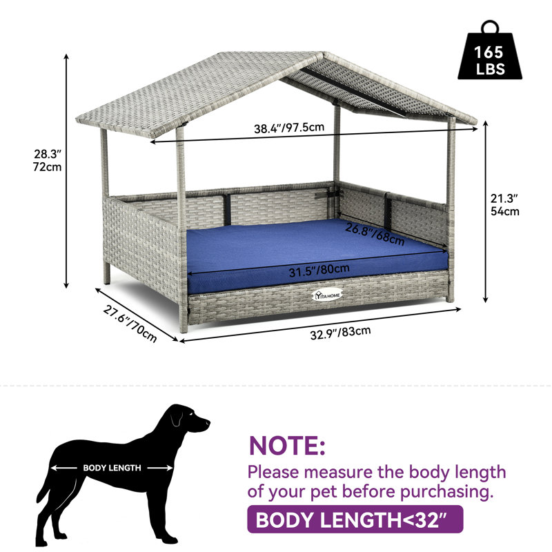Canapé pour chien avec coussin en rotin Tucker Murphy Rattan, Bleu
