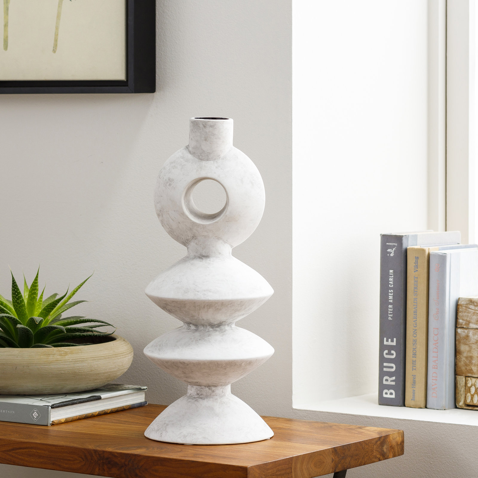 Fitzpatrick 16'' Ceramic Table Vase, Light Gray