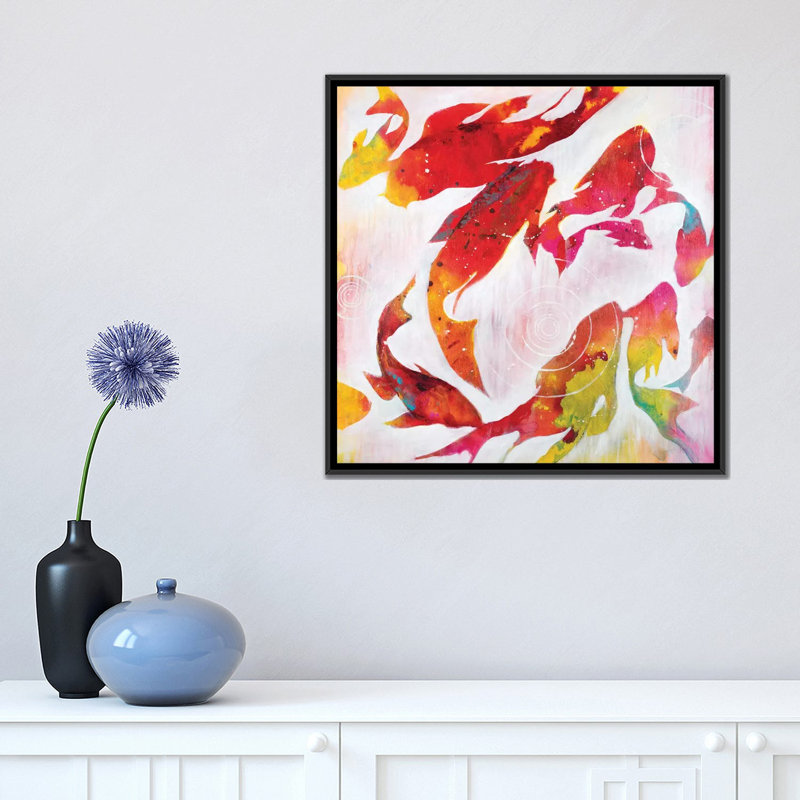 «Koi Pond», reproduction sur toile, H 18 po x l 18 po x P 1,5 po, Toile avec cadre noir, Pas de tapis