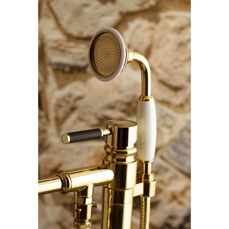 Kingston Brass Kaiser Single-Handle 1-Hole Freestanding Tub Faucet with Hand Shower, Polished Brass