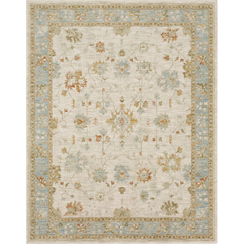 Tapis bleu / crème Iznik Southwestern, Rectangle 7 pi 8 po x 10 pi 3 po