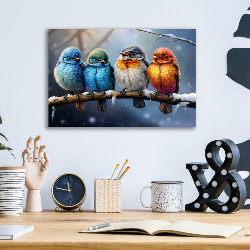  «Birds On Branches 6» par Momart, art mural en verre acrylique, 24 po x 16 po, H 12 po x l 16 po x P 0,13 po