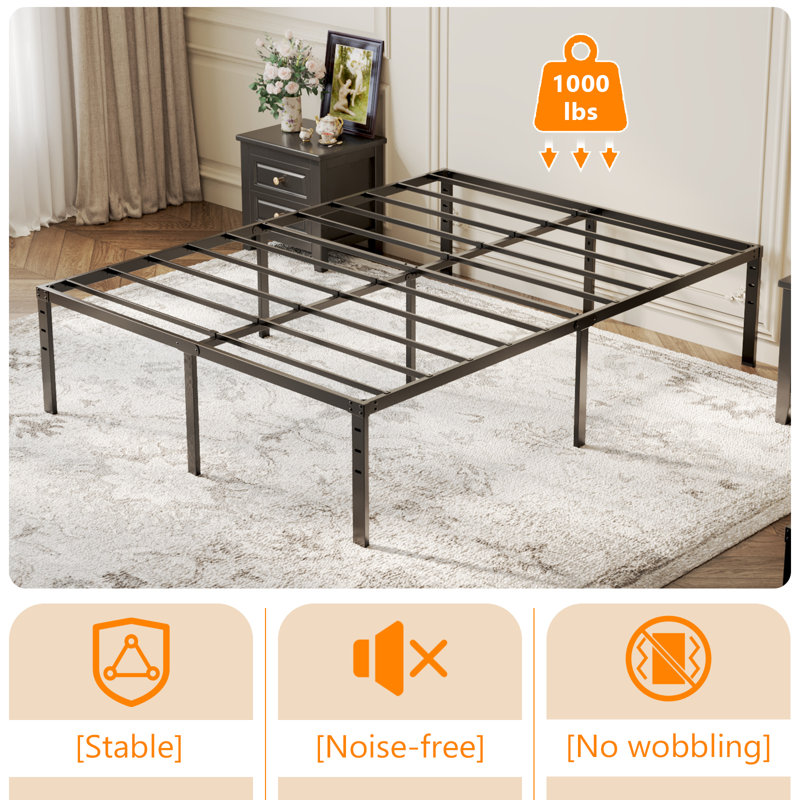 Structure de lit robuste, lit plateforme en métal sans sommier, Double, 18"