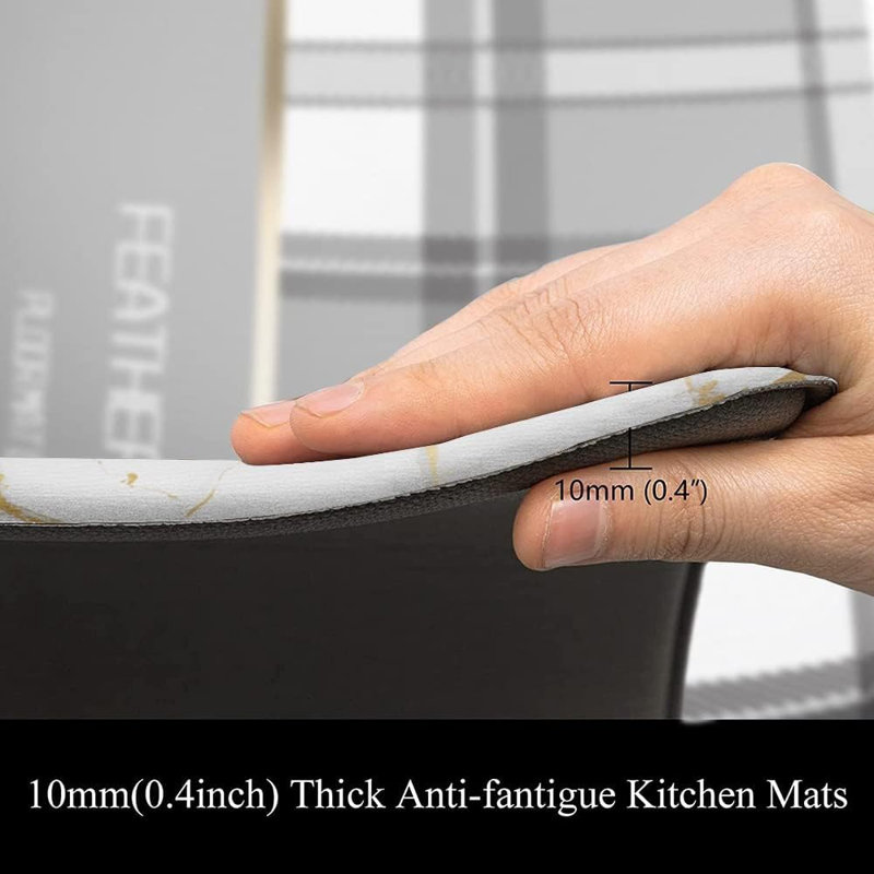 Ensemble de tapis de cuisine doré et blanc - 2 pièces, rembourré anti-fatigue, PVC marbré, antidérapant, imperméable, confort debout, cuisine / bureau / buanderie / évier