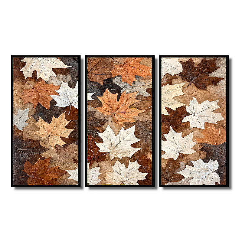 Fallen Leaves In Canada I - Ensemble d'art mural feuilles, H 28 po x l 36 po, Reproduction avec cadre flottant, Black