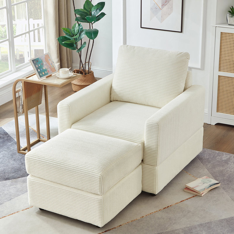 Chaise longue rembourrée en velours côtelé classique avec repose-pieds et canapé confortable pour se détendre dans le salon