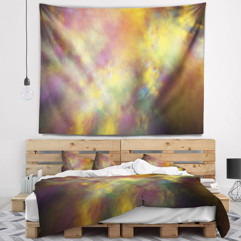 Tapisserie abstraite de ciel étoilé jaune parfait, H 32 po x l 39 po
