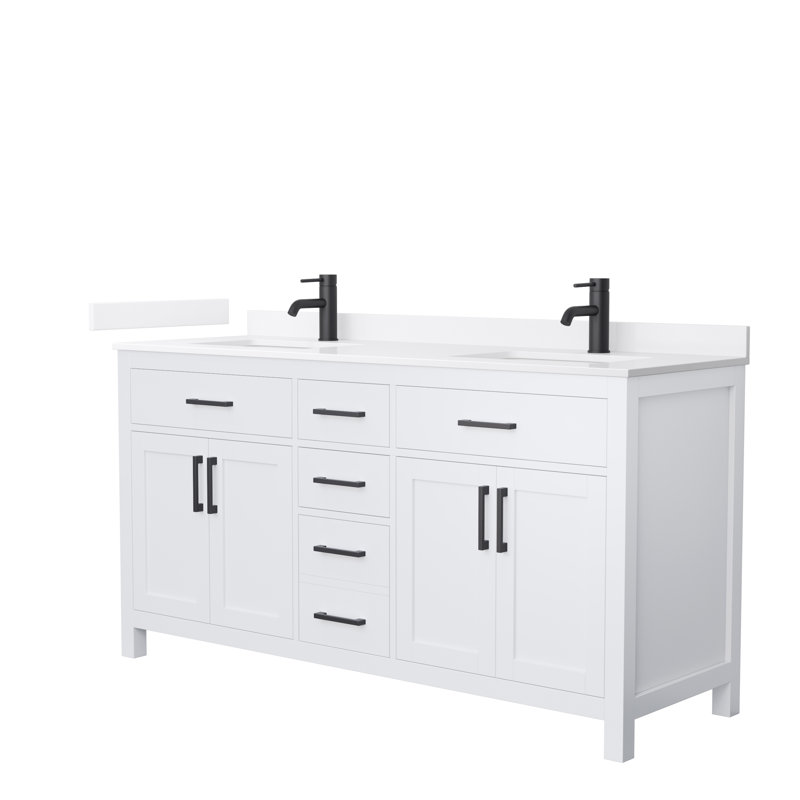 Beckett 66" Freestanding Double Bathroom Vanity with Quartz Top, White, Matte Black, White Quartz