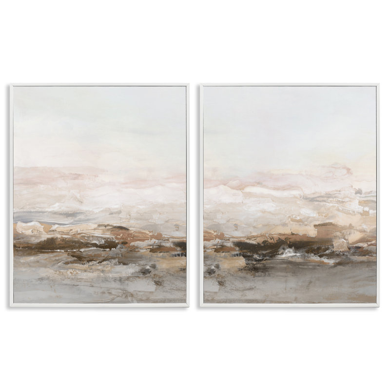 Ensemble de 2 giclées encadrées Mute Horizon Neutral Tones, design par Hazel J., H 30 po x l 48 po