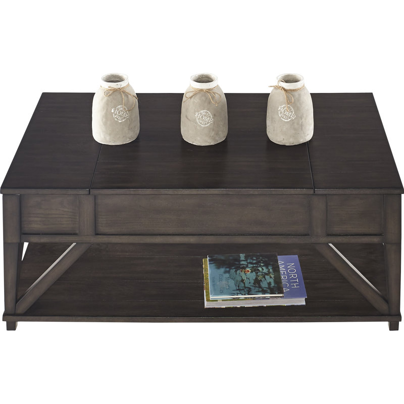 Midnight Oak Brown Rectangular Lift-Top Coffee Table with Storage