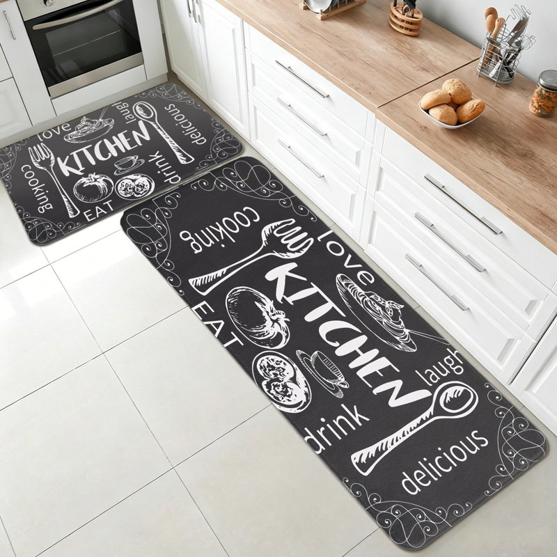 Ensemble de 2 tapis d'ustensiles de cuisine en ardoise noir