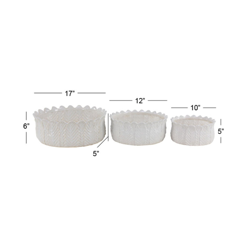 Ensemble de pots à fleurs en grès 3 pièces Avaline, Blanc