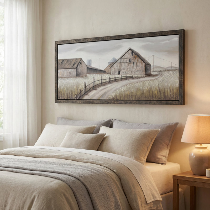 Dusty Road Rustic Barn Framed Canvas Wall Art,