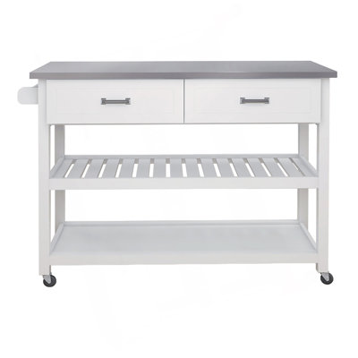 Stainless Steel Table Top White Kicthen Cart With Two Drawers