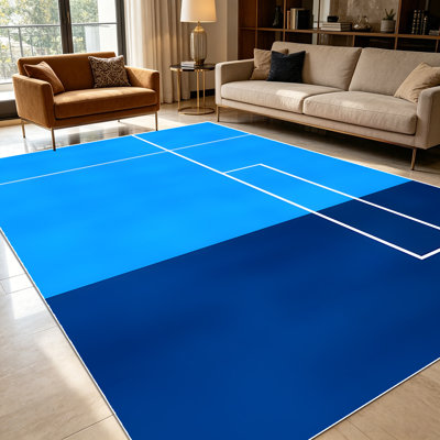 Tapis 1PC à motif géométrique dégradé bleu minimaliste pour le salon, doux et confortable, convient à toutes les saisons, facile à entretenir, lavable à la machine, convient à la salle à manger, à la chambre à coucher, au vestibule, au patio, à la cuisine, à la décoration intérieure et extérieure.