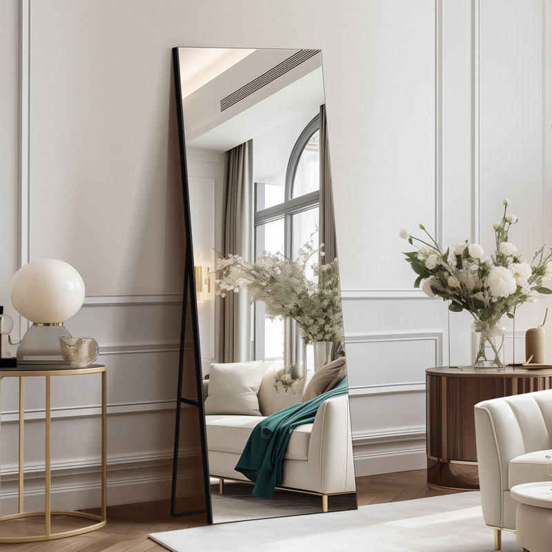 Frameless Full Length Tempered Glass Mirror with Stand, 58" x 18"